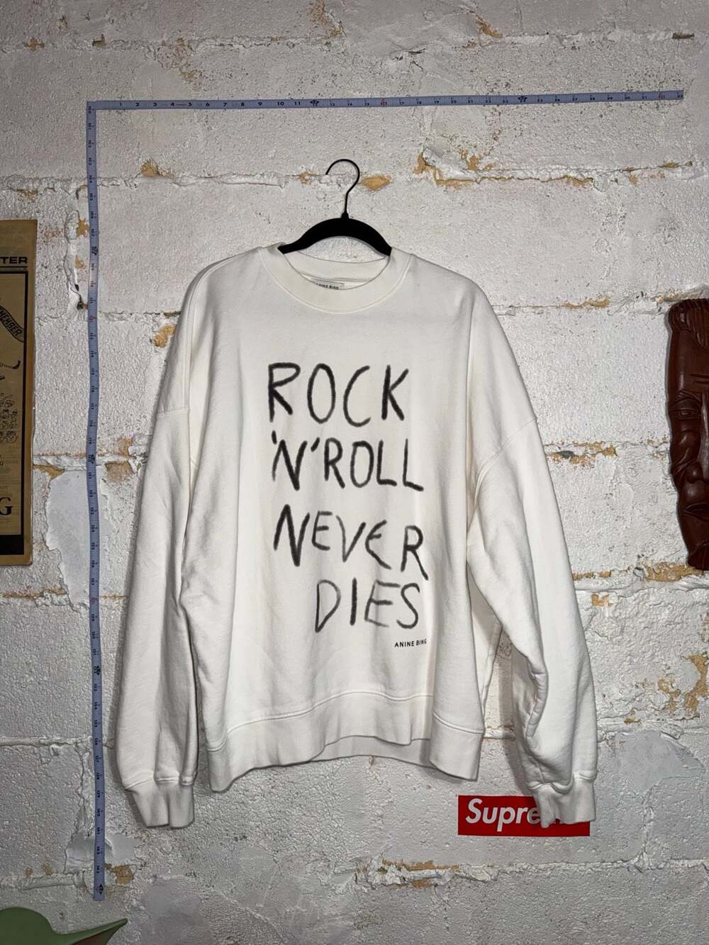 Anine Bing Miles Sweatshirt Rock N Roll Never Dies in Ivory - Picture 1 of 12